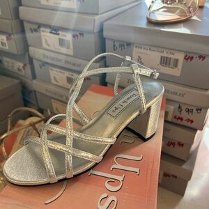 Touch Ups Glittering Silver Strappy block Heels